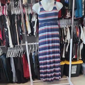 SO Blue and Red Striped Maxi Dress